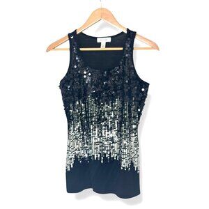 Black Silver Sequin Tank Top Size S Club Dance Dressy Holiday Country Dancing‎